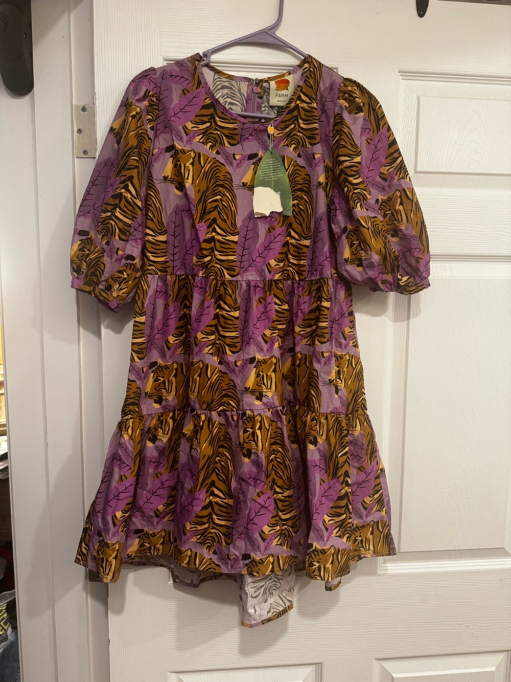 FARM Rio Purple & Gold Tiger-Leaf Tiered Dress